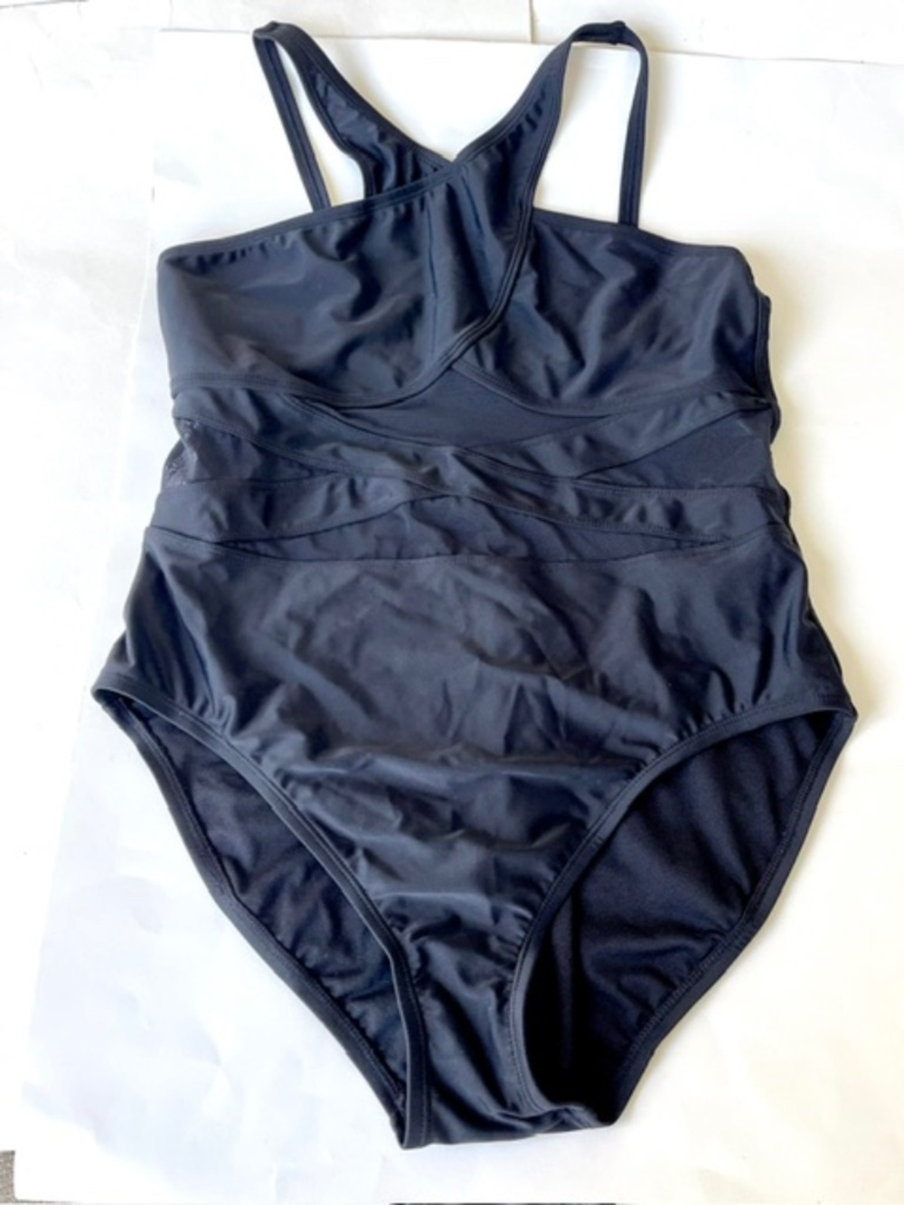 Bleu Rod Beattie Halter Swimsuit Black with Mesh Areas NWT